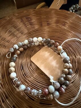 Natural Stone Beaded Memory WireBracelet